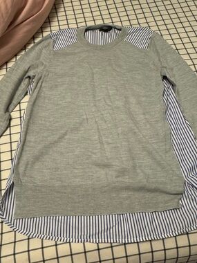 J. Crew Grey Sweater with Blue and White Striped Shirt Detail